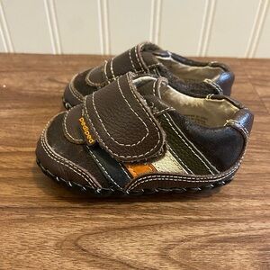 Pediped Early Walker Soft Soles Easy On Brown Leather Shoes 2.5 3 or 0-6 months